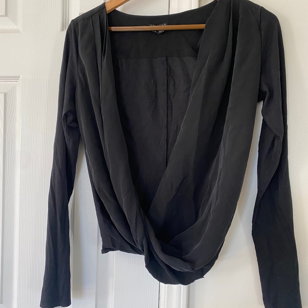 Theory long sleeve silk cotton wrap front top size M